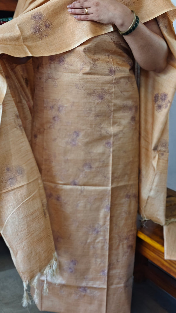 Golden Beige Semi Tussar Suit with Copper Thread Embroidery - TTV4
