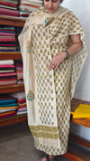 Light Beige Block Printed Semi Chanderi Suit