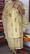 Pale Mustard Cotton Hakoba Block Printed Suit