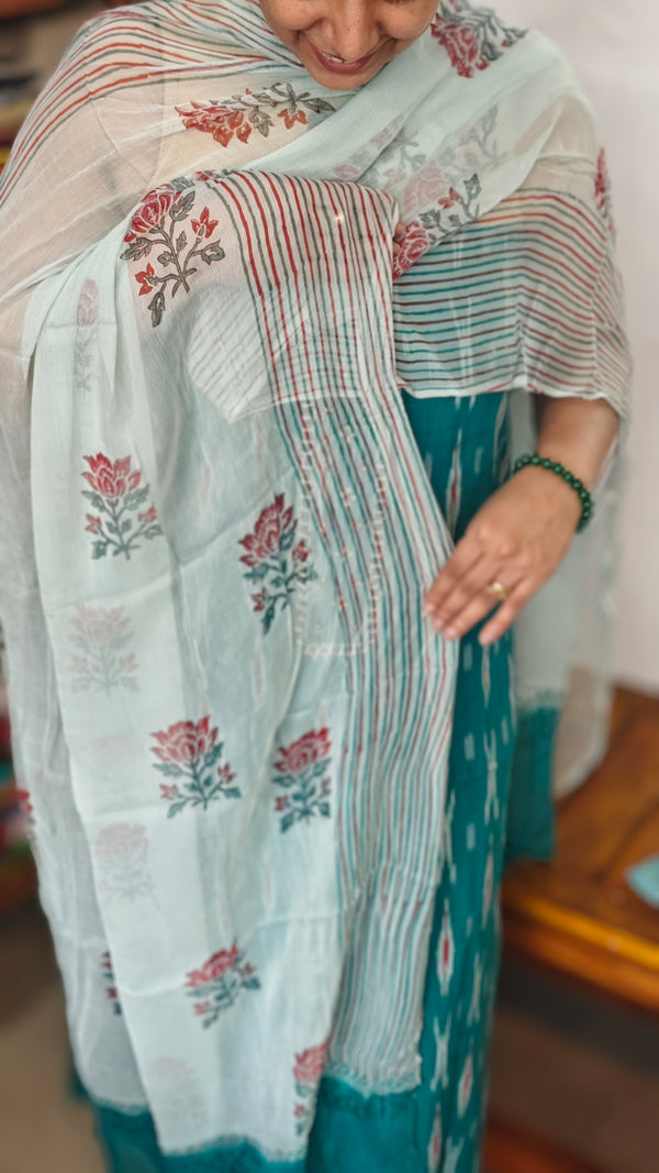 Teal Blue Cotton Ikat Suit