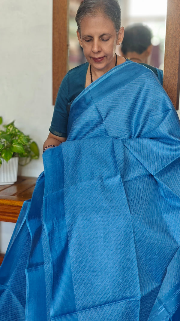 Olympic Blue Woven Noel Tussar silk Saree - 34NU