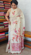 Cream Blended Linen Saree