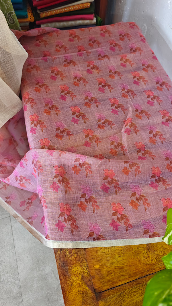 Cream Blended Linen Saree
