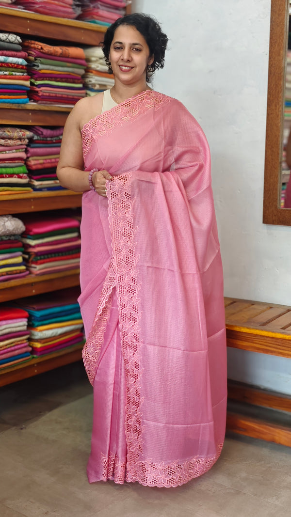 Pinkish Peach Kota Saree with Cutwork Borders - 409M