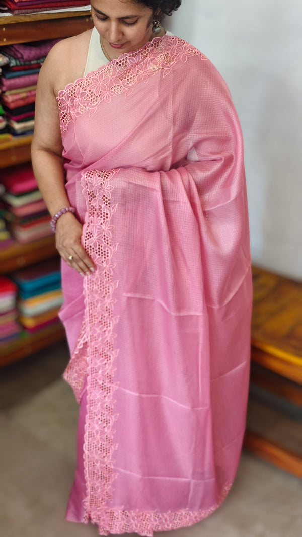 Pinkish Peach Kota Saree with Cutwork Borders - 409M