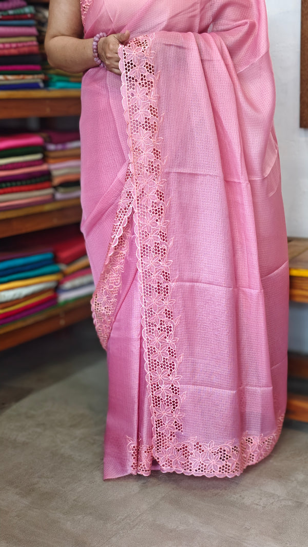Pinkish Peach Kota Saree with Cutwork Borders - 409M