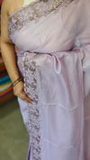 Lavender Kota Saree with Cutwork Borders - 409M