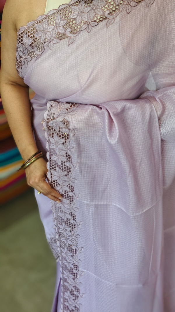 Lavender Kota Saree with Cutwork Borders - 409M