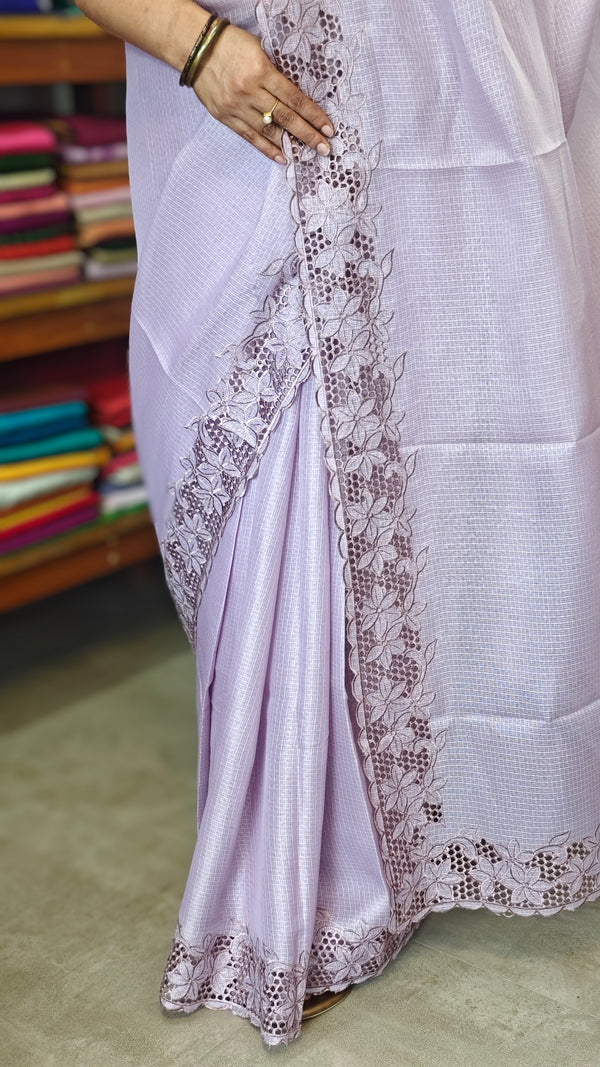Lavender Kota Saree with Cutwork Borders - 409M