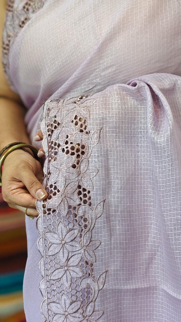 Lavender Kota Saree with Cutwork Borders - 409M