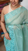 Teal Kota saree with Cutwork Borders - 409M