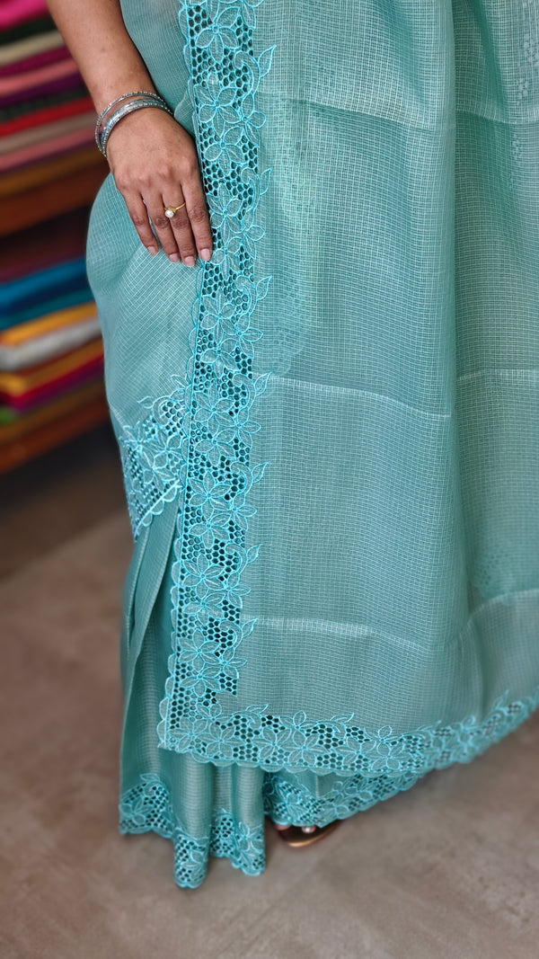 Teal Kota saree with Cutwork Borders - 409M