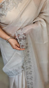 Greige Kota Saree with Cutwork Borders - 409M