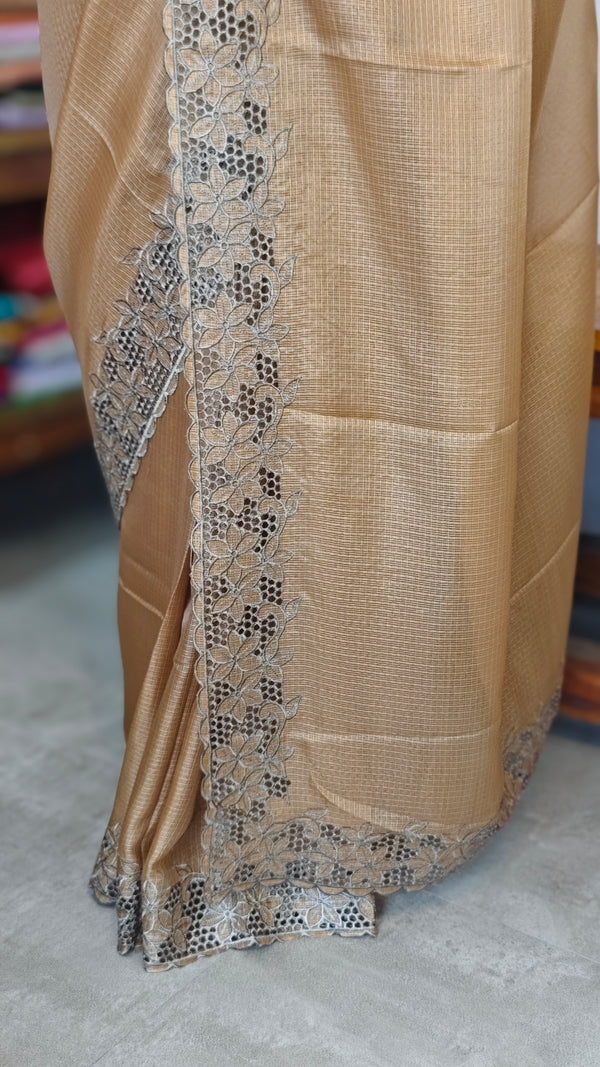 Brown Mustard Kota Saree with Cutwork Borders - 409M