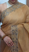 Brown Mustard Kota Saree with Cutwork Borders - 409M