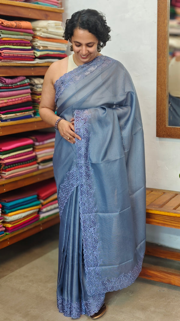 Blue Lavender Kota Saree with Cutwork - 409M