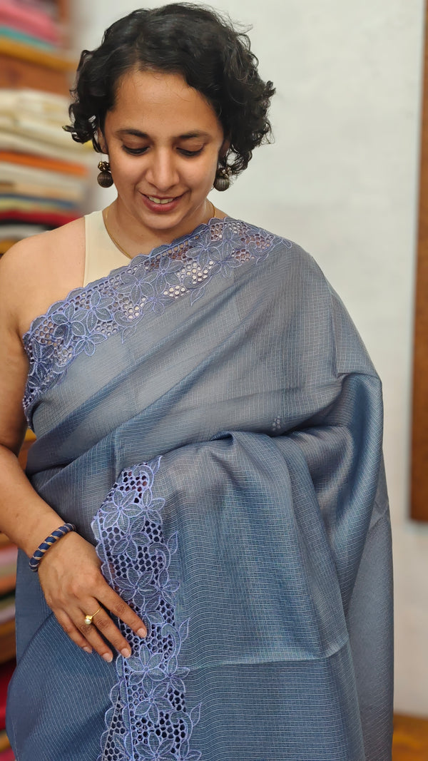 Blue Lavender Kota Saree with Cutwork - 409M