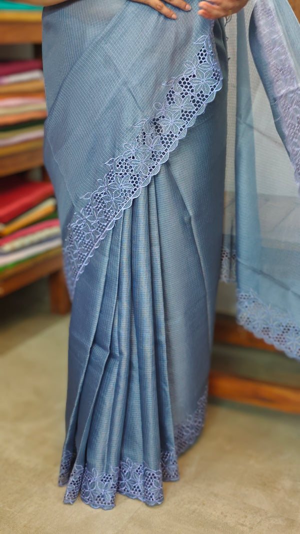 Blue Lavender Kota Saree with Cutwork - 409M
