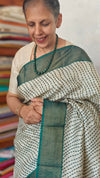 Off White and Bottle Green Printed Tussar Silk Saree - EX2483