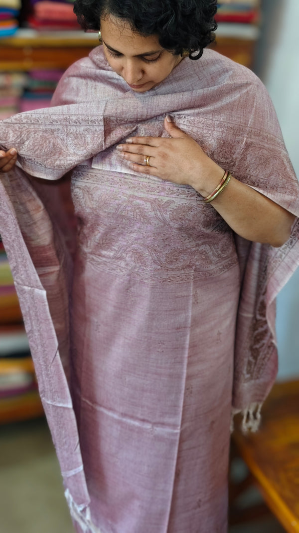 Dusty Lavender Semi Tussar Suit with Copper Thread Embroidery - TTV4