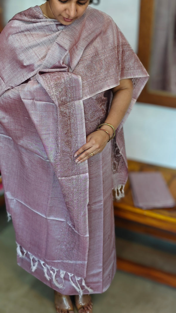Dusty Lavender Semi Tussar Suit with Copper Thread Embroidery - TTV4