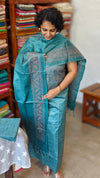 Teal Semi Tussar Suit with Copper Thread Embroidery - TTV4