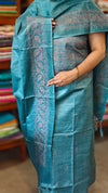 Teal Semi Tussar Suit with Copper Thread Embroidery - TTV4