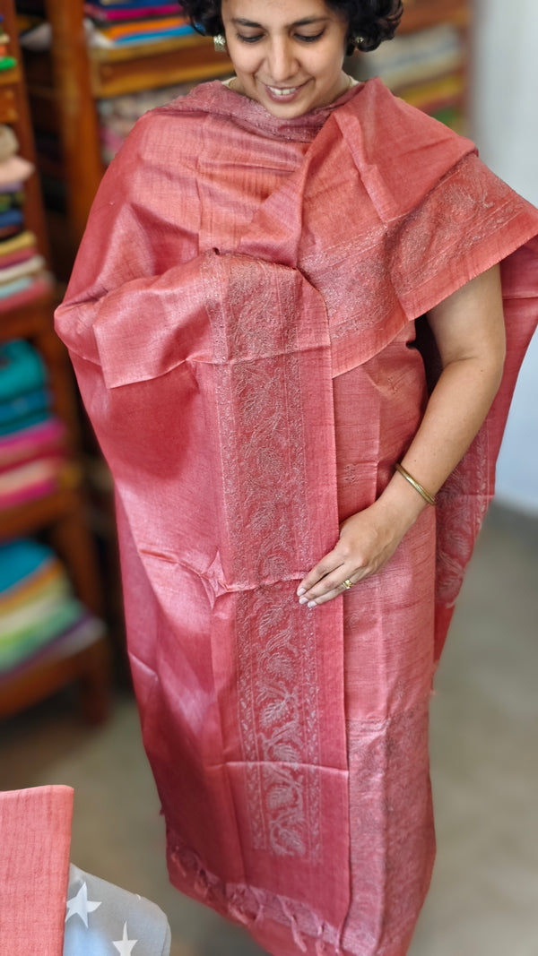Light Peach Semi Tussar Suit with Copper Thread Embroidery - TTV4