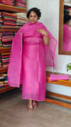 Pink Supernet Kota Suit with Hand Crochet - TB48