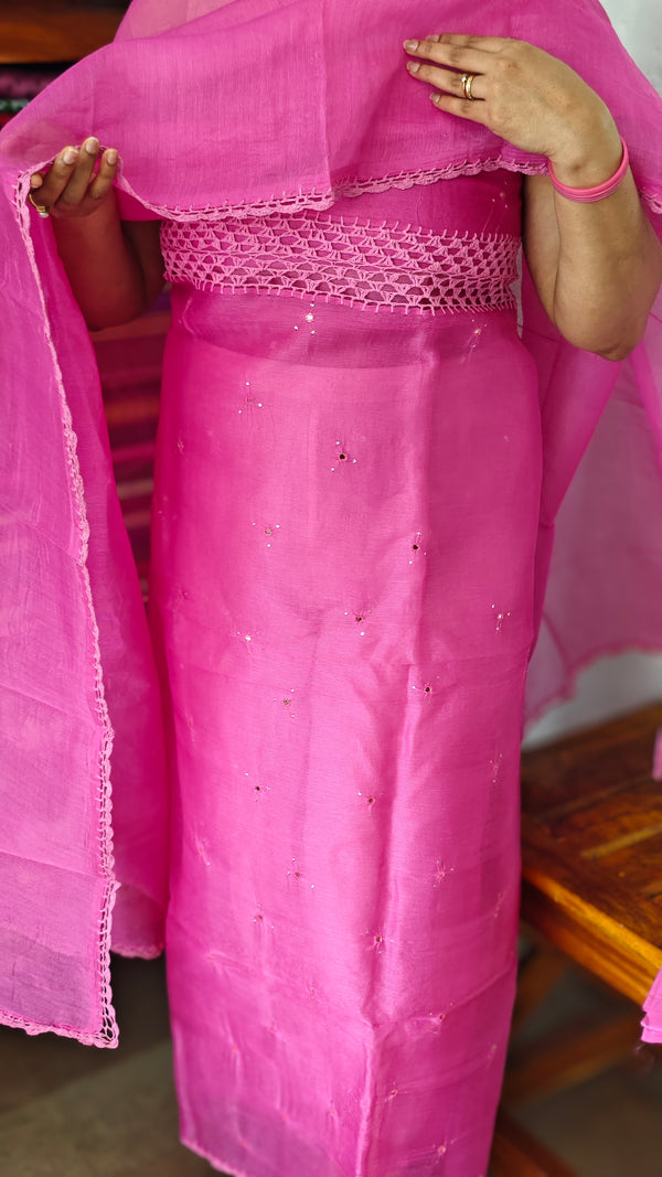 Pink Supernet Kota Suit with Hand Crochet - TB48
