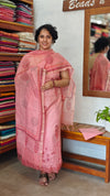 Pink Block Printed Chanderi Suit with Applique work