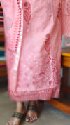 Pink Block Printed Chanderi Suit with Applique work