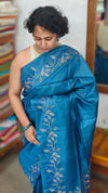 Classic Blue Embroidered Tussar Silk Saree - ETS25