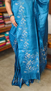Classic Blue Embroidered Tussar Silk Saree - ETS25