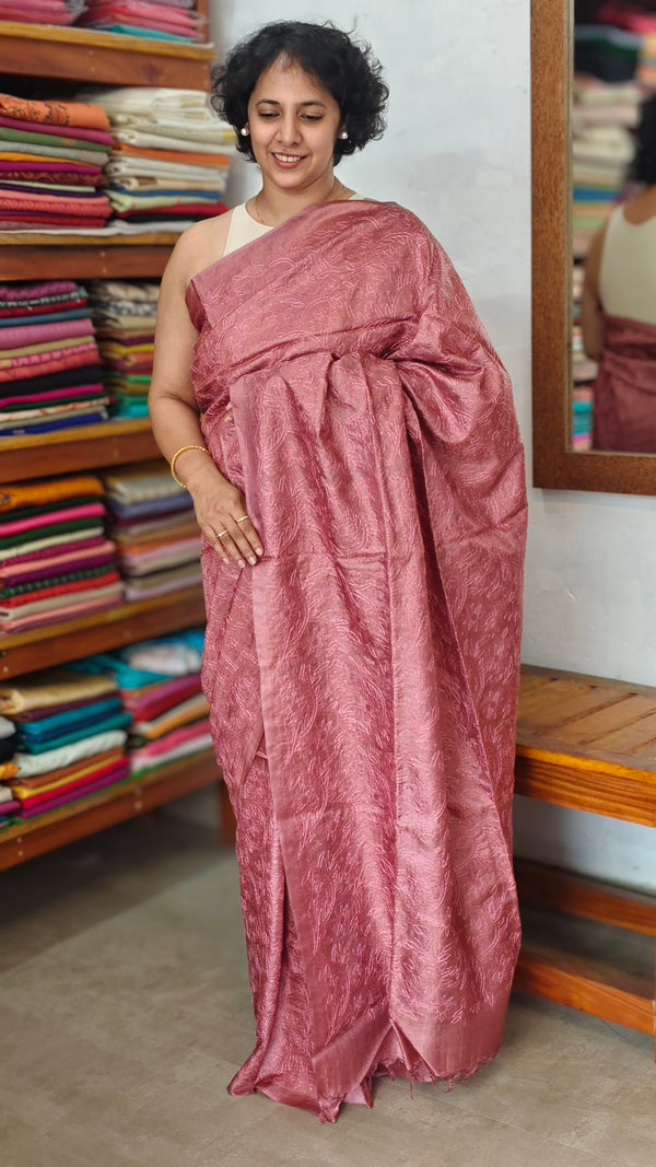 Blush Pink Embroidered Tussar Silk Saree - ETS25