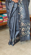 Onyx Black Embroidered Tussar Silk Saree - ETS25