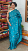 Turquoise Blue Embroidered Tussar Silk Saree - ETS25