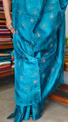 Turquoise Blue Embroidered Tussar Silk Saree - ETS25