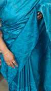 Cerulean Blue Embroidered Tussar Silk Saree - ETS25