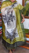 Olive Green Printed Tussar Silk Suit - PTS25