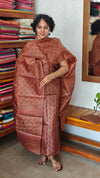 Brown and Brick Red Printed Tussar Silk Suit - PTS25