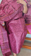 Wine Printed Tussar Silk Suit - PTS25