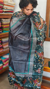 Dark Green Printed Tussar Silk Suit - PTS25
