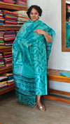 Cyan Blue Printed Tussar Silk Suit - PTS25