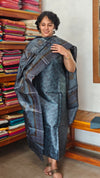 Dark Grey Printed Tussar Silk Suit - PTS25