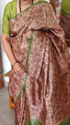 Brown Printed Tussar Silk Saree - VK27
