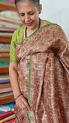 Brown Printed Tussar Silk Saree - VK27