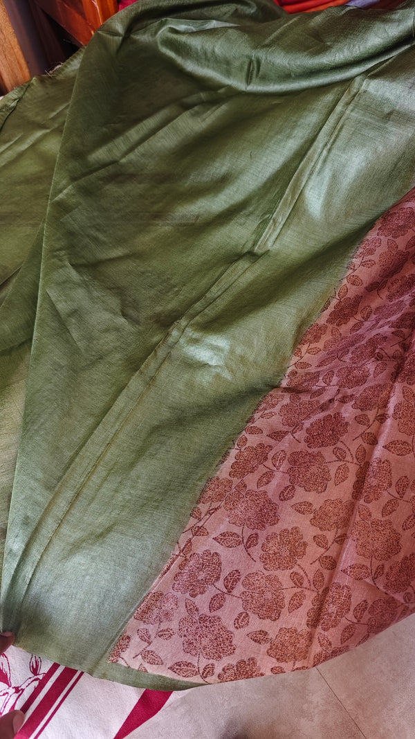 Brown Printed Tussar Silk Saree - VK27