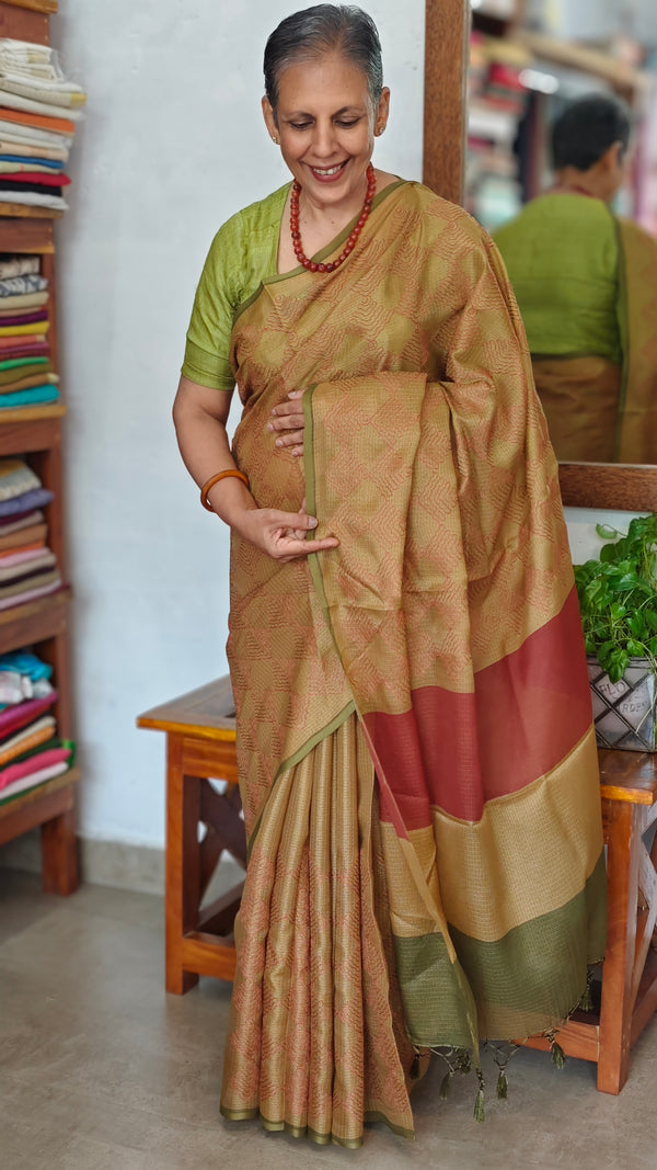 Golden Mustard Embroidered Kota Saree - 329N
