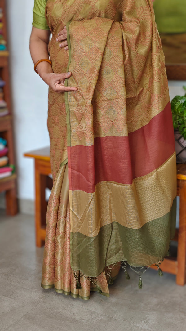 Golden Mustard Embroidered Kota Saree - 329N
